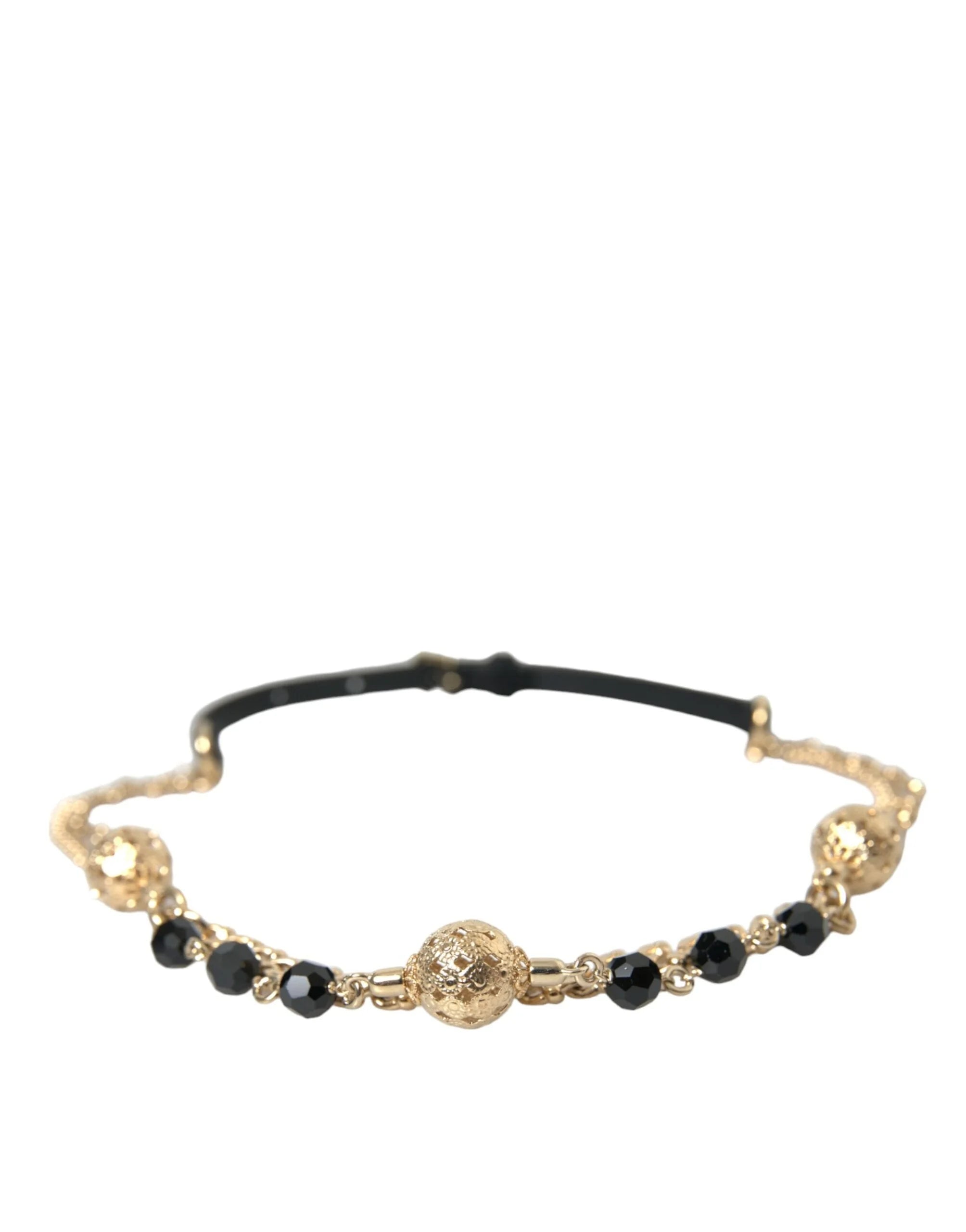 Dolce & Gabbana Black Suede Gold Chain Crystal Waist Belt - Belts