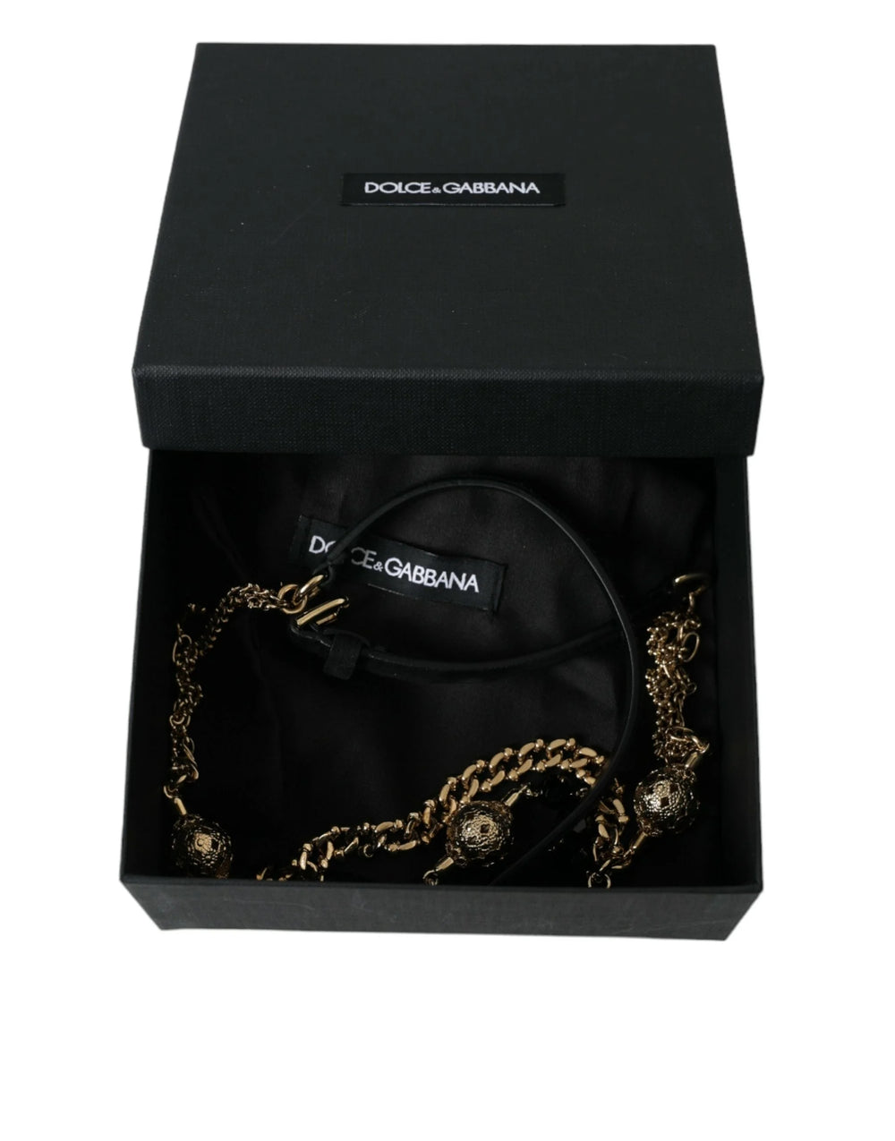 Dolce & Gabbana Black Suede Gold Chain Crystal Waist Belt - Belts