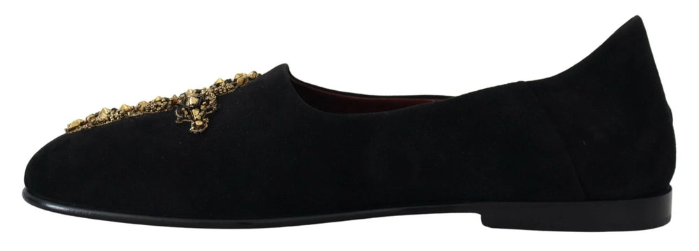 Dolce & Gabbana Black Suede Gold Cross Slip On Loafers Shoes - Flats