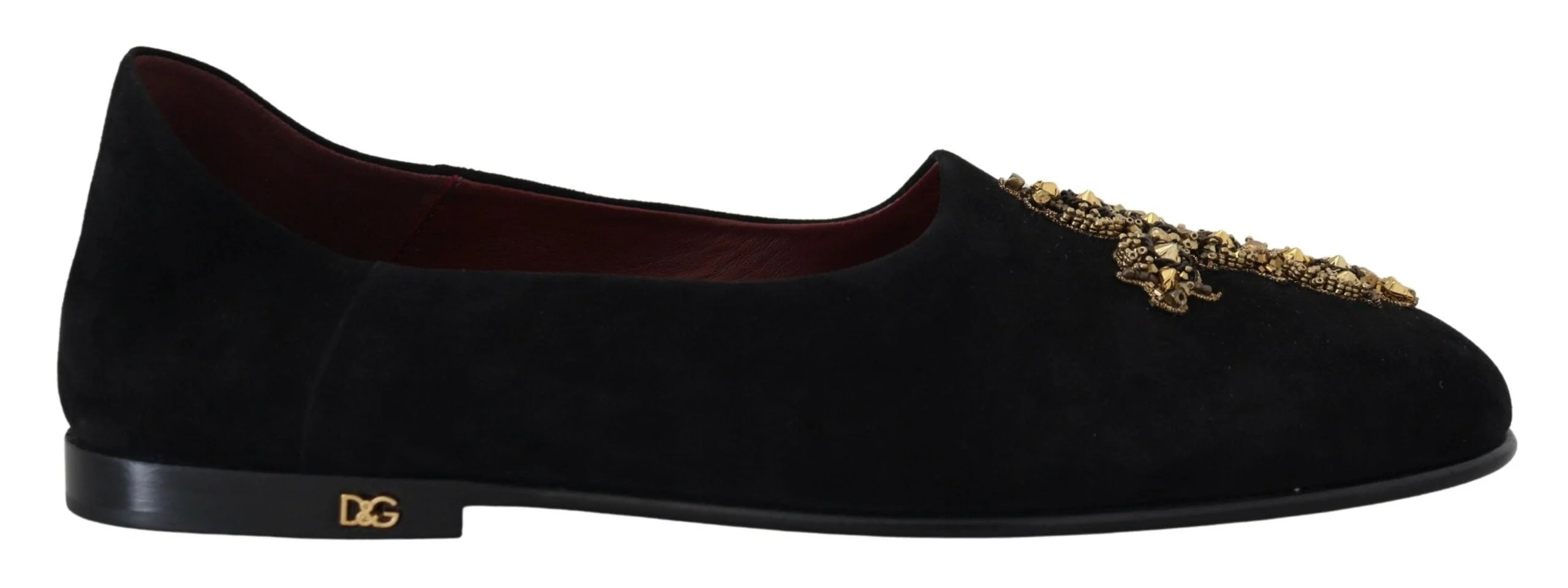 Dolce & Gabbana Black Suede Gold Cross Slip On Loafers Shoes - Flats
