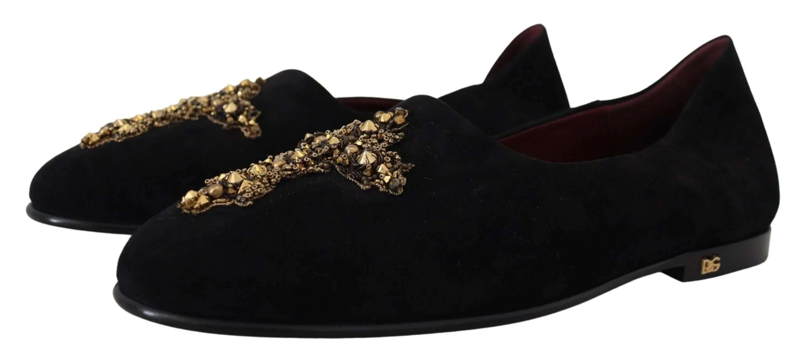 Dolce & Gabbana Black Suede Gold Cross Slip On Loafers Shoes - Flats