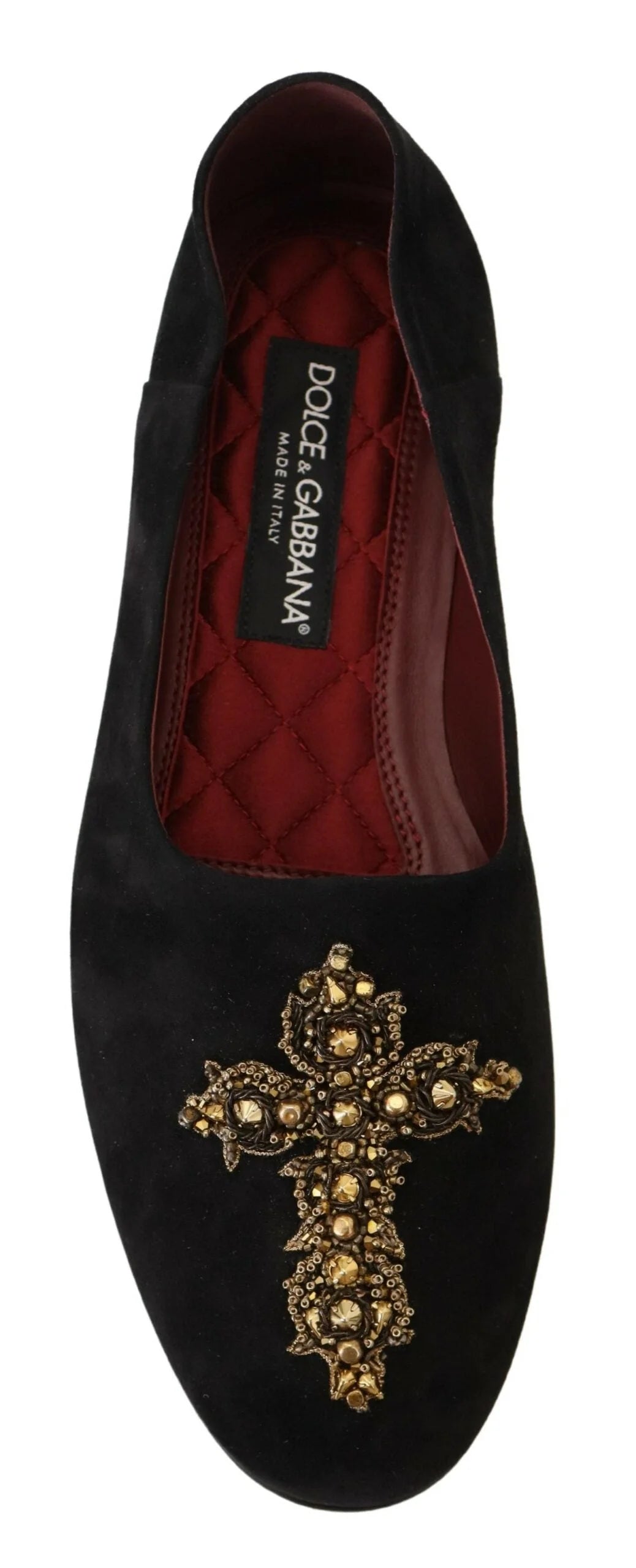 Dolce & Gabbana Black Suede Gold Cross Slip On Loafers Shoes - Flats