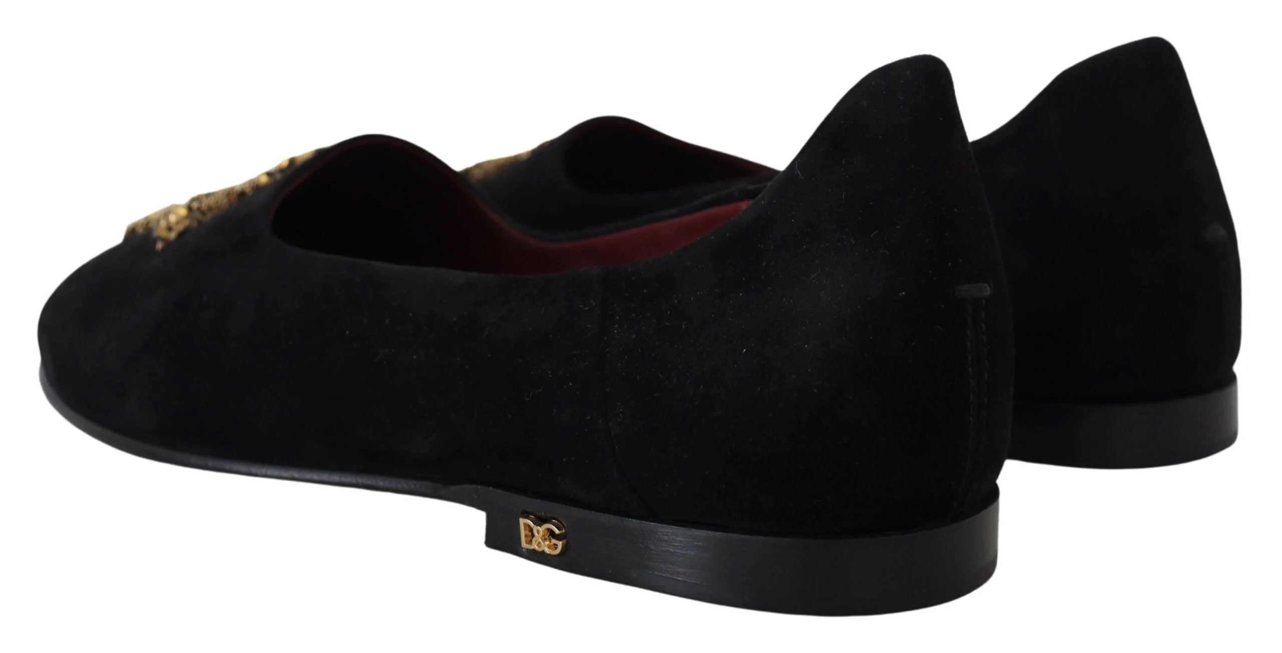 Dolce & Gabbana Black Suede Gold Cross Slip On Loafers Shoes - Flats