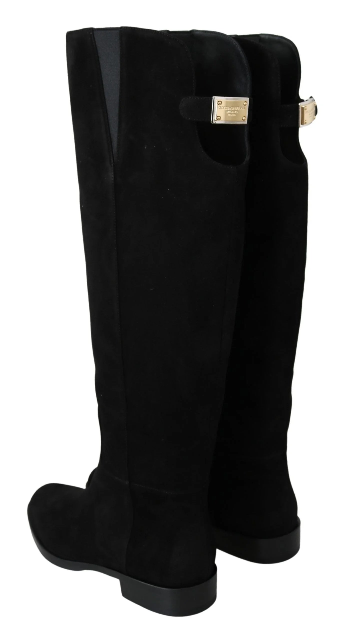 Dolce & Gabbana Black Suede Knee High Flat Boots Shoes - EU35/US4.5
