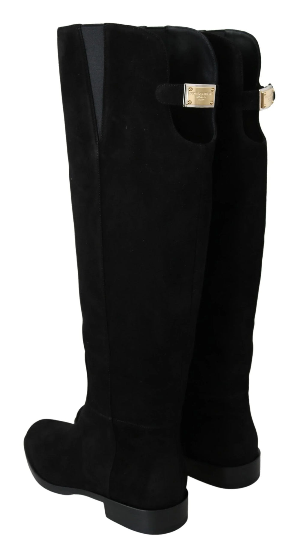 Dolce & Gabbana Black Suede Knee High Flat Boots Shoes - EU35/US4.5