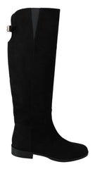 Dolce & Gabbana Black Suede Knee High Flat Boots Shoes - EU35/US4.5 - Boots