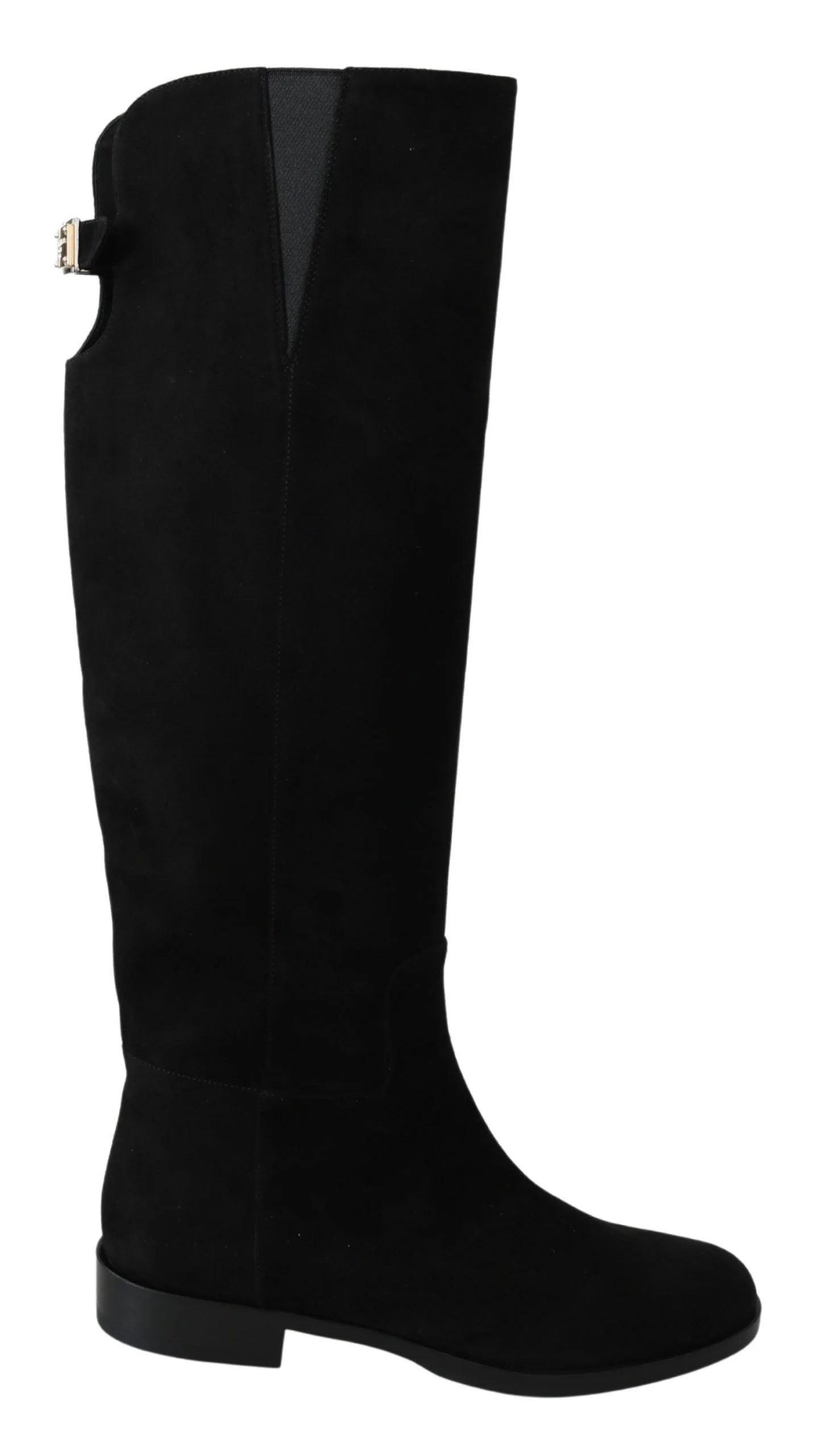 Dolce & Gabbana Black Suede Knee High Flat Boots Shoes - EU35/US4.5