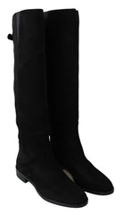 Dolce & Gabbana Black Suede Knee High Flat Boots Shoes - EU35/US4.5