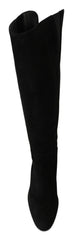 Dolce & Gabbana Black Suede Knee High Flat Boots Shoes - EU35/US4.5