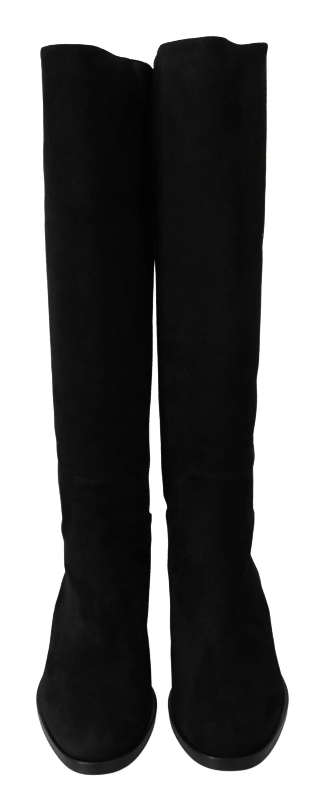 Dolce & Gabbana Black Suede Knee High Flat Boots Shoes - EU35/US4.5