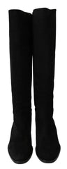 Dolce & Gabbana Black Suede Knee High Flat Boots Shoes - EU35/US4.5
