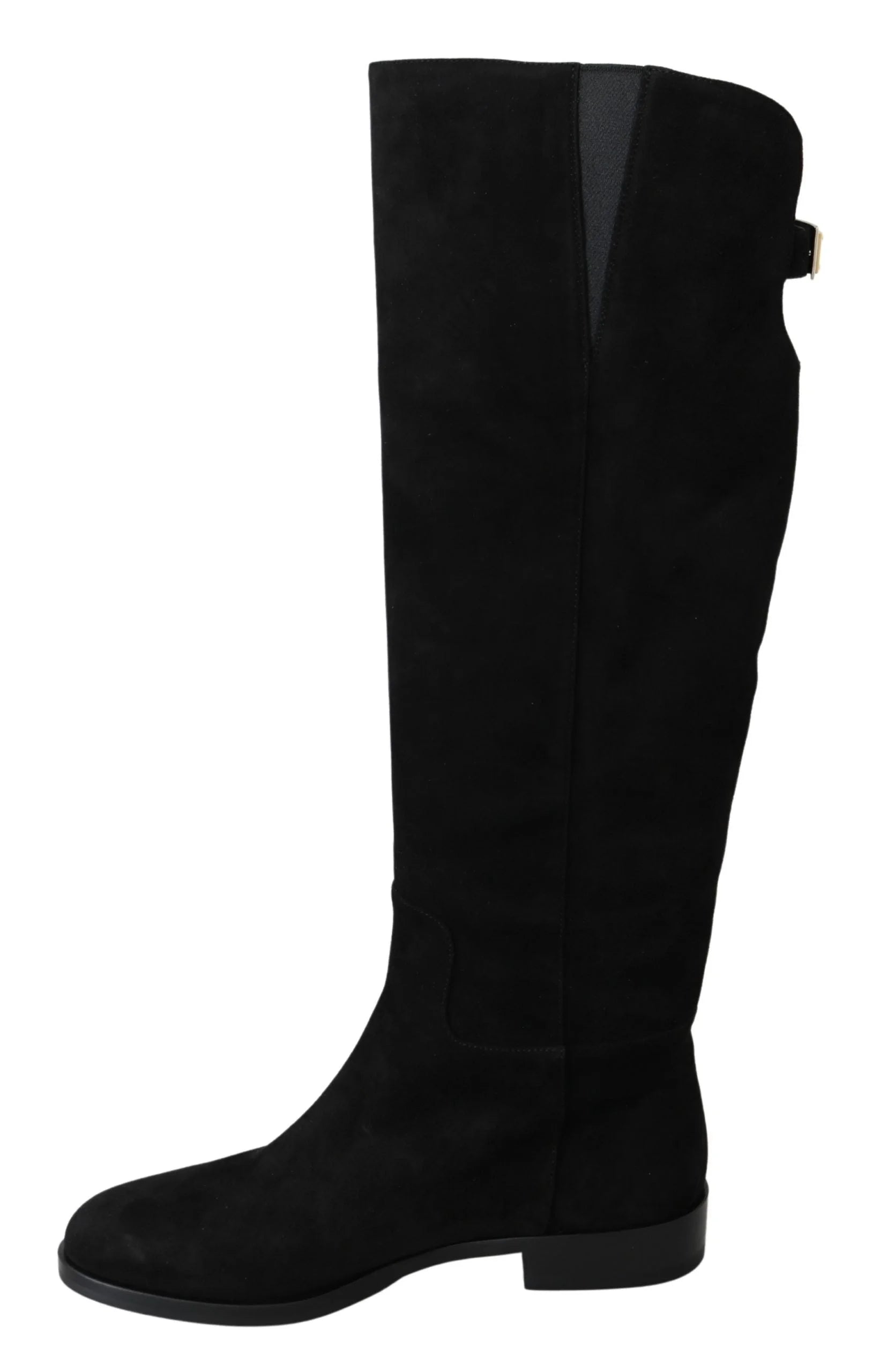Dolce & Gabbana Black Suede Knee High Flat Boots Shoes - EU35/US4.5