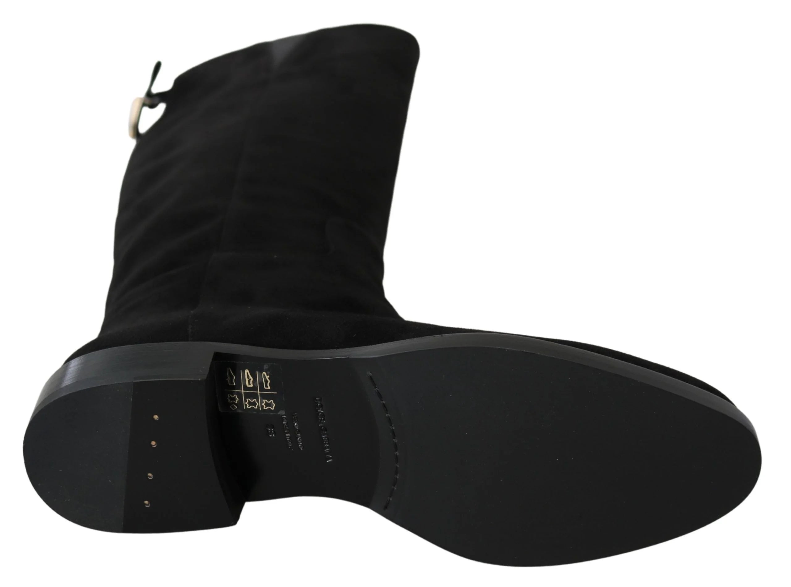 Dolce & Gabbana Black Suede Knee High Flat Boots Shoes - EU35/US4.5