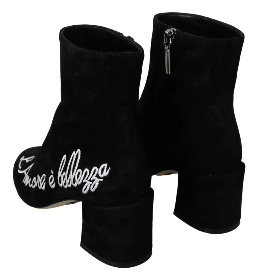 Dolce & Gabbana Black Suede L’Amore E’Bellezza Boots Shoes - EU35/US4.5 - Boots