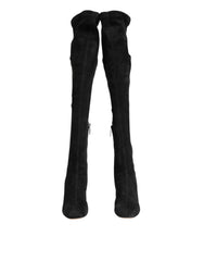 Dolce & Gabbana Black Suede Leather Knee High Boots Shoes - Boots