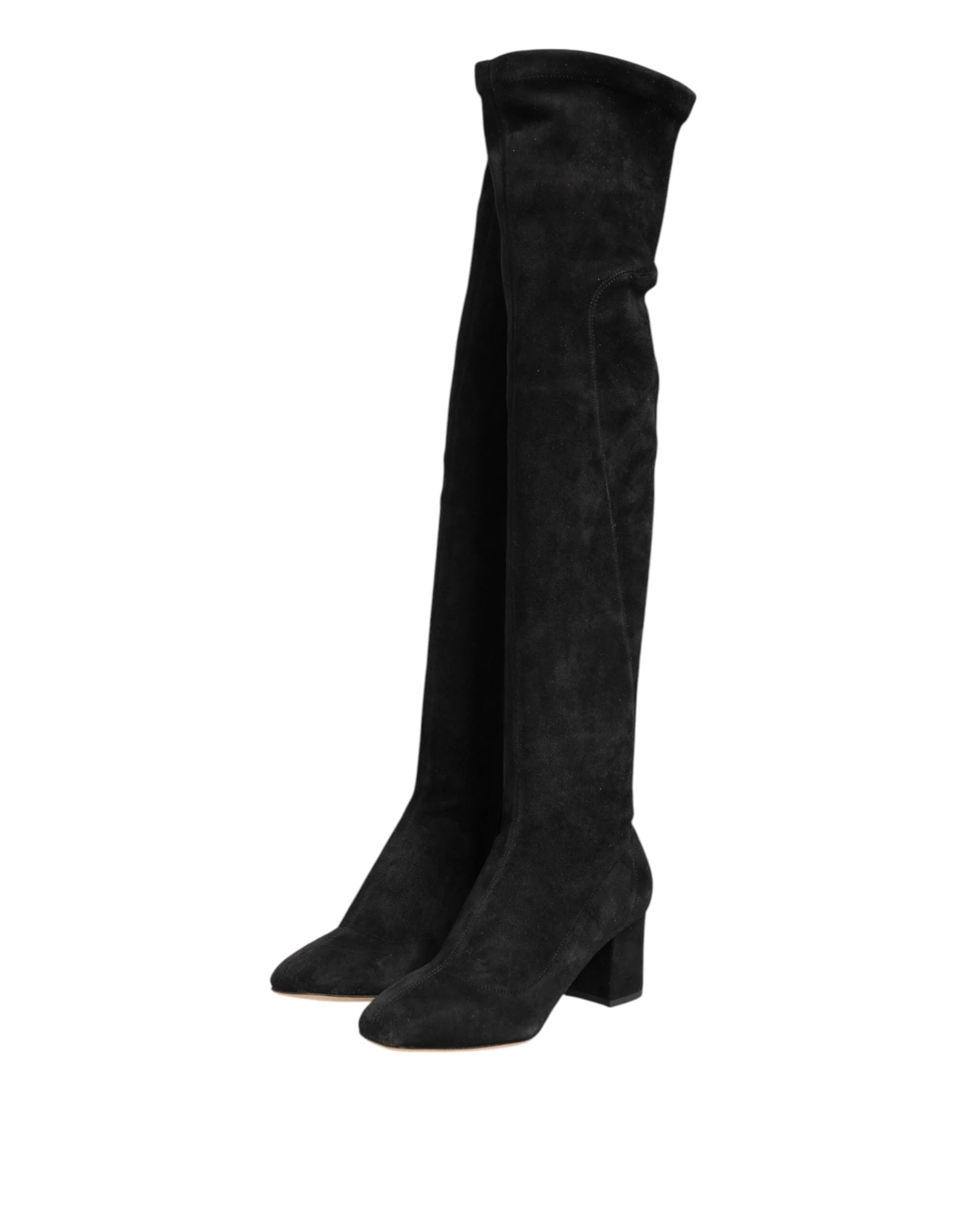 Dolce & Gabbana Black Suede Leather Knee High Boots Shoes - Boots