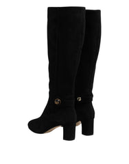 Dolce & Gabbana Black Suede Leather Knee High Boots Shoes - EU35.5/US5