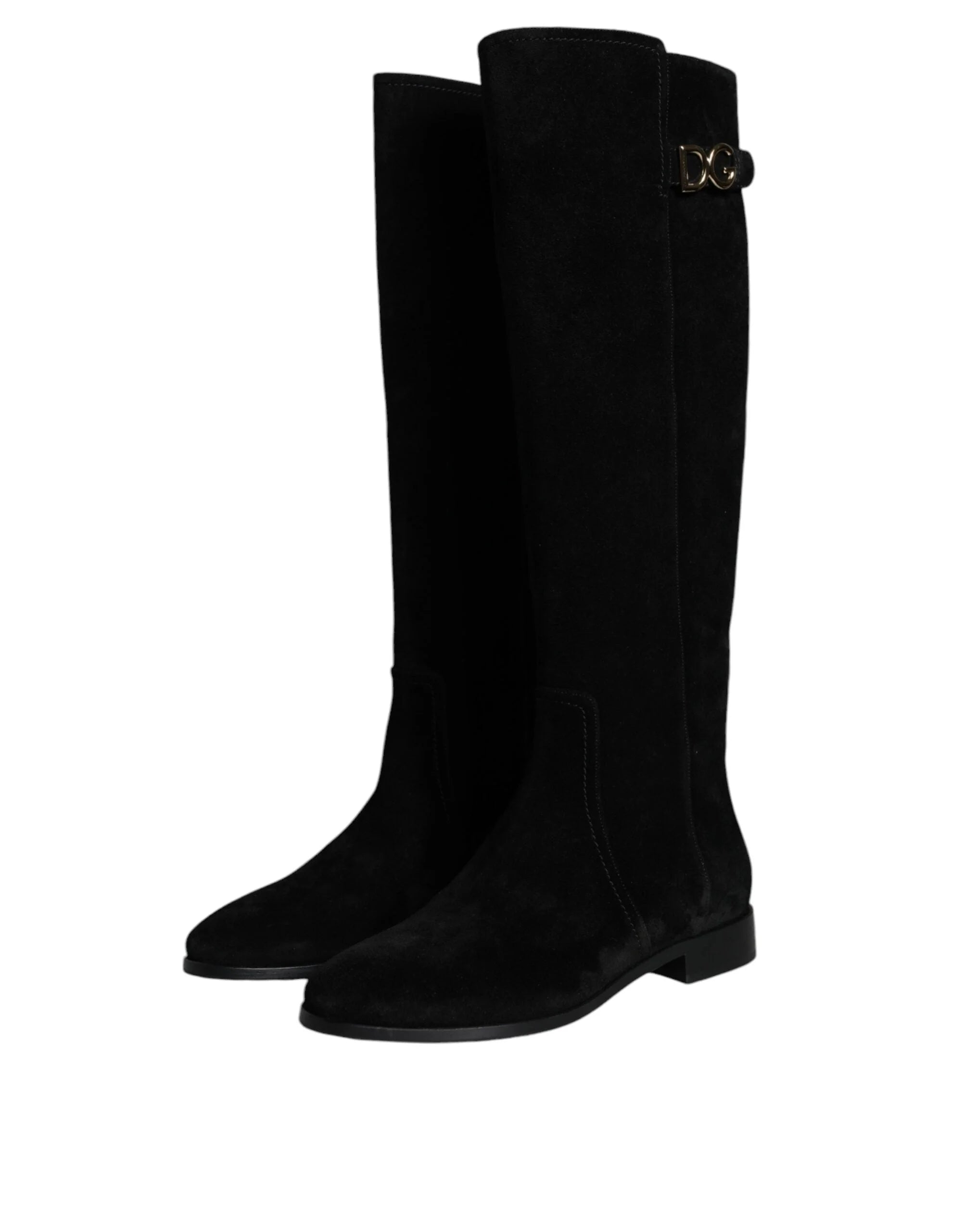 Dolce & Gabbana Black Suede Leather Knee High Boots Shoes - EU35/US4.5