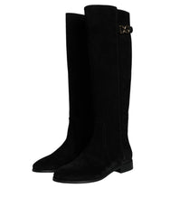 Dolce & Gabbana Black Suede Leather Knee High Boots Shoes - EU35/US4.5