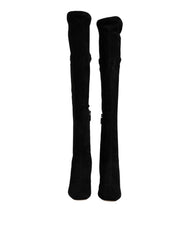 Dolce & Gabbana Black Suede Leather Knee High Boots Shoes - EU36/US5.5