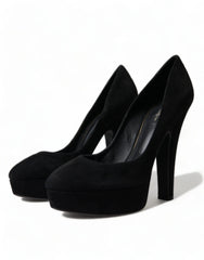 Dolce & Gabbana Black Suede Leather Platform Heel Pumps Shoes - EU40/US9.5 - Heels