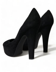 Dolce & Gabbana Black Suede Leather Platform Heel Pumps Shoes - EU40/US9.5 - Heels