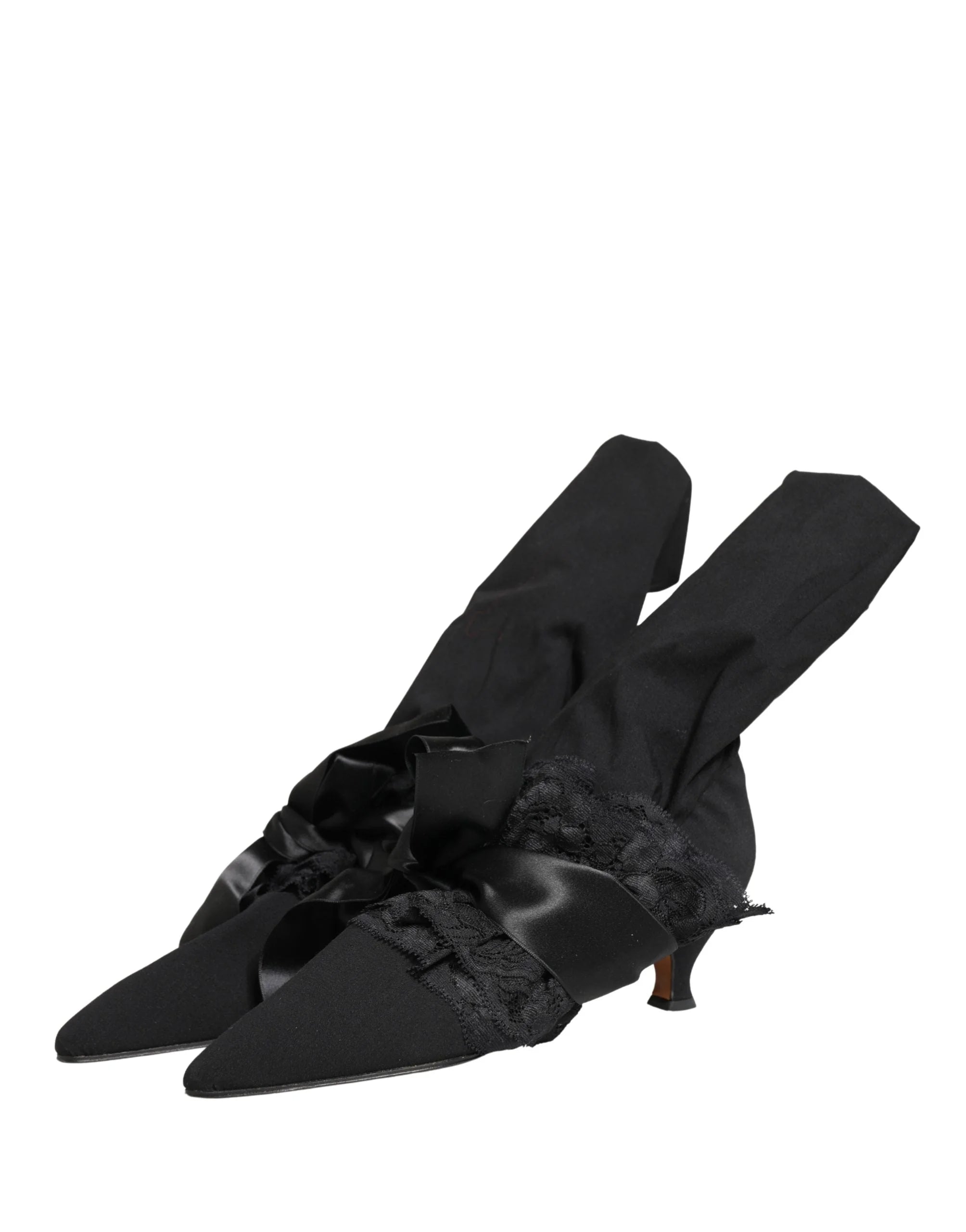 Dolce & Gabbana Mustat Nahan Saappaanikorkoiset Nilkkasaappaat - EU41/US10.5