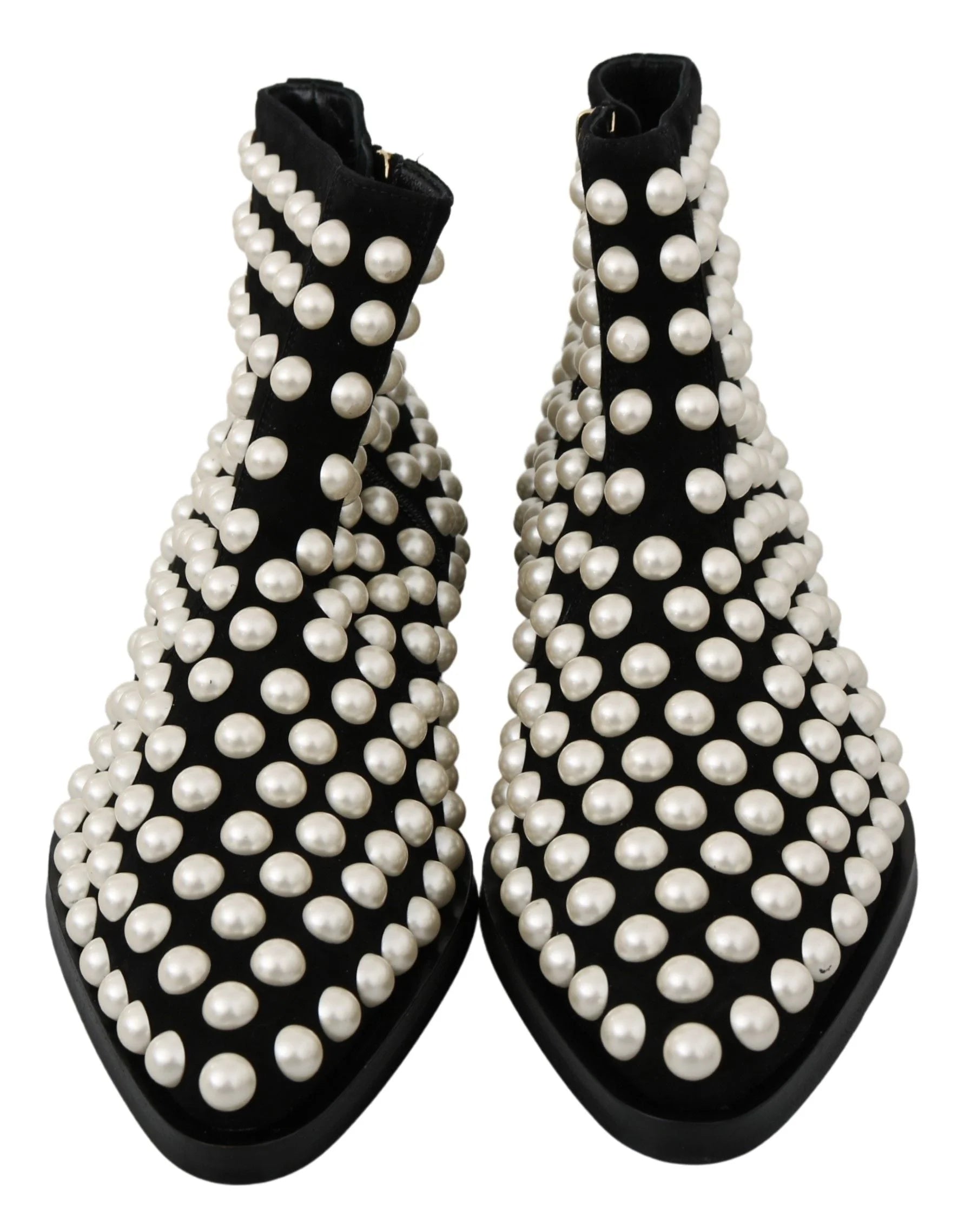 Dolce & Gabbana Black Suede Pearl Studs Boots Shoes - EU39/US8.5