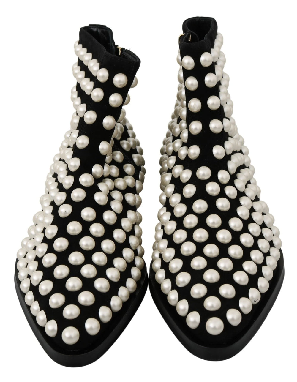 Dolce & Gabbana Black Suede Pearl Studs Boots Shoes - EU39/US8.5