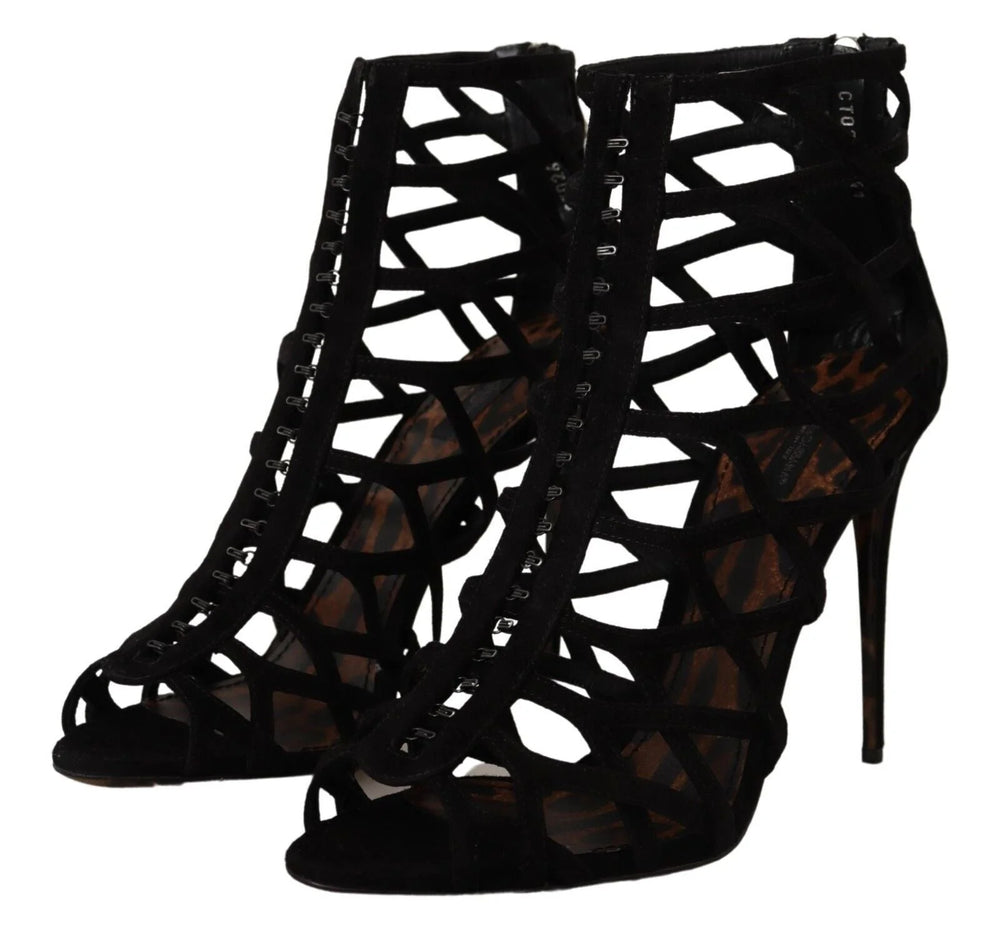 Dolce & Gabbana Black Suede Stiletto Heels Bette Sandals Shoes - EU41/US10.5