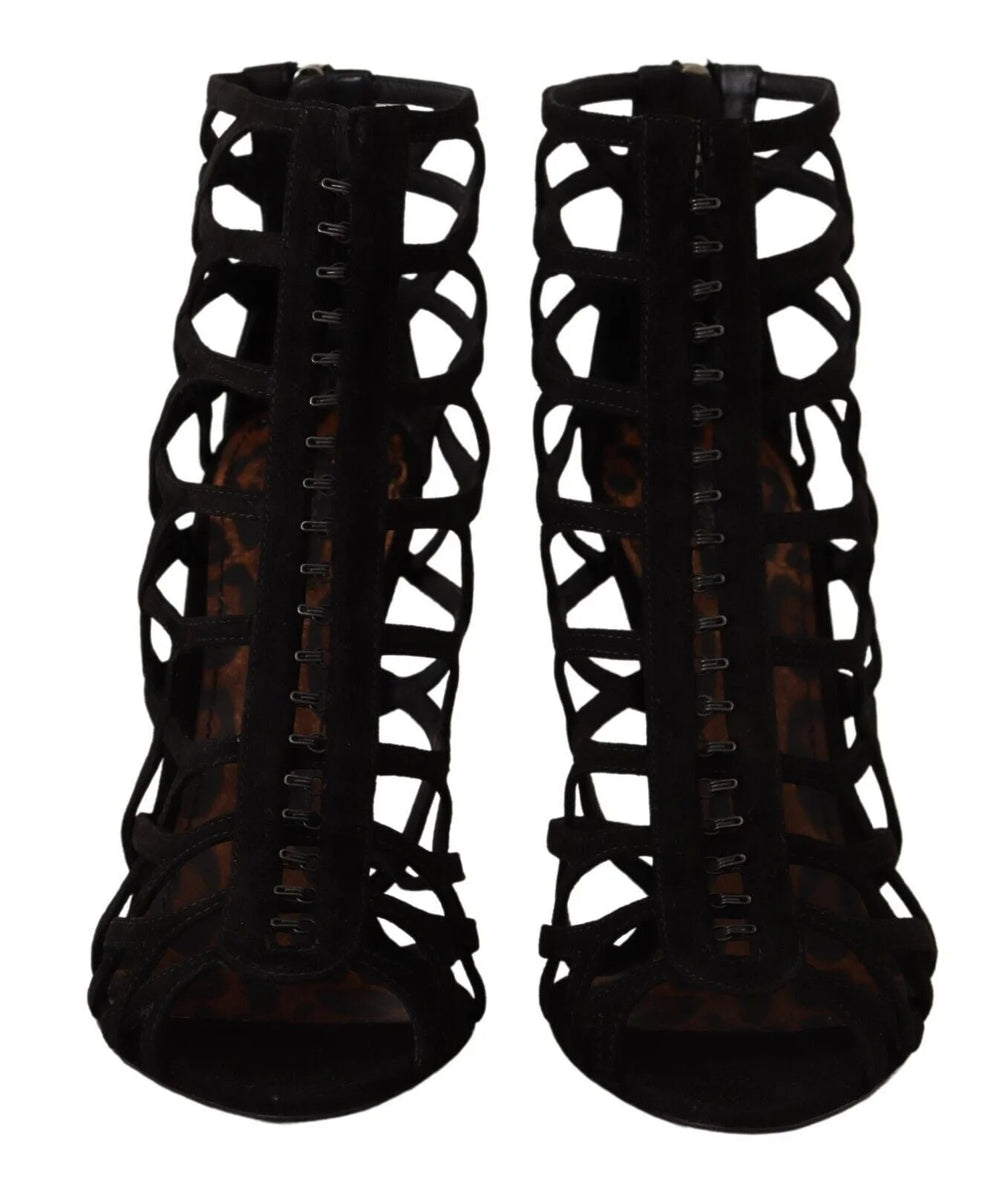 Dolce & Gabbana Black Suede Stiletto Heels Bette Sandals Shoes - EU41/US10.5