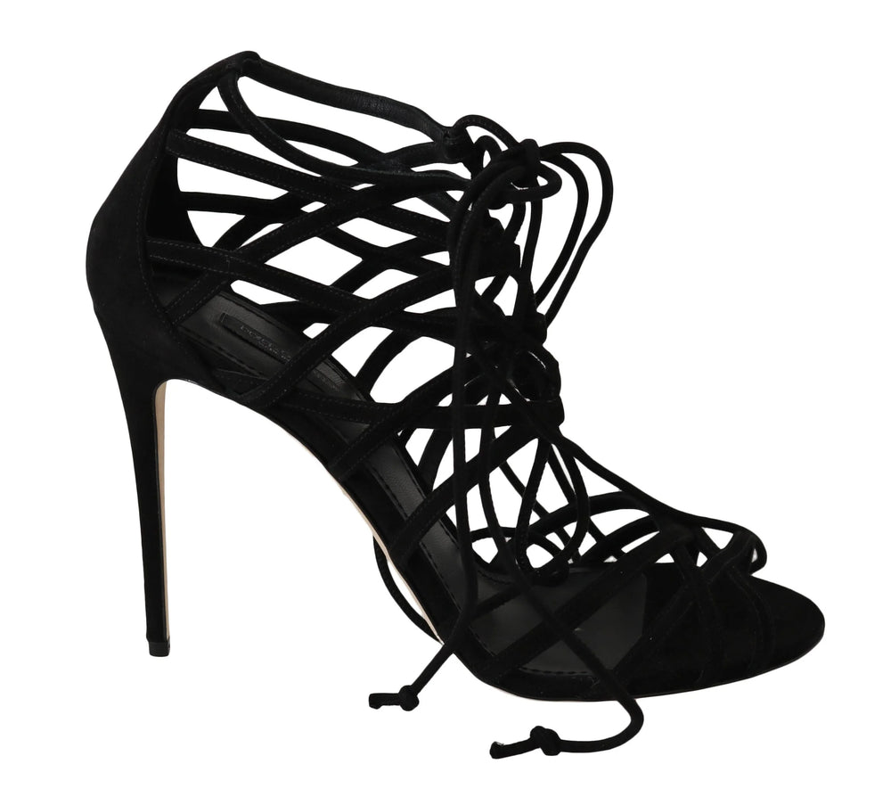 Dolce & Gabbana Black Suede Strap Stilettos Sandals - EU36.5/US6