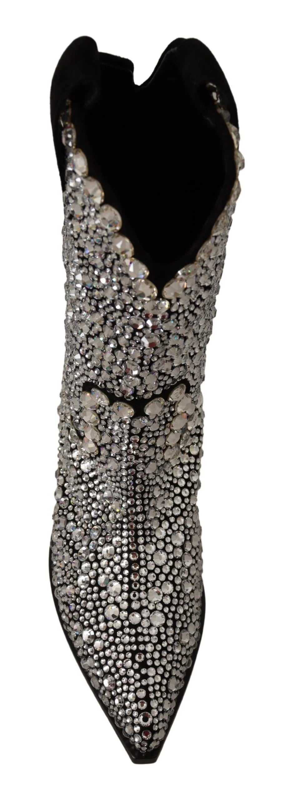 Dolce & Gabbana Black Suede Strass Crystal Cowgirl Boots - EU35/US4.5