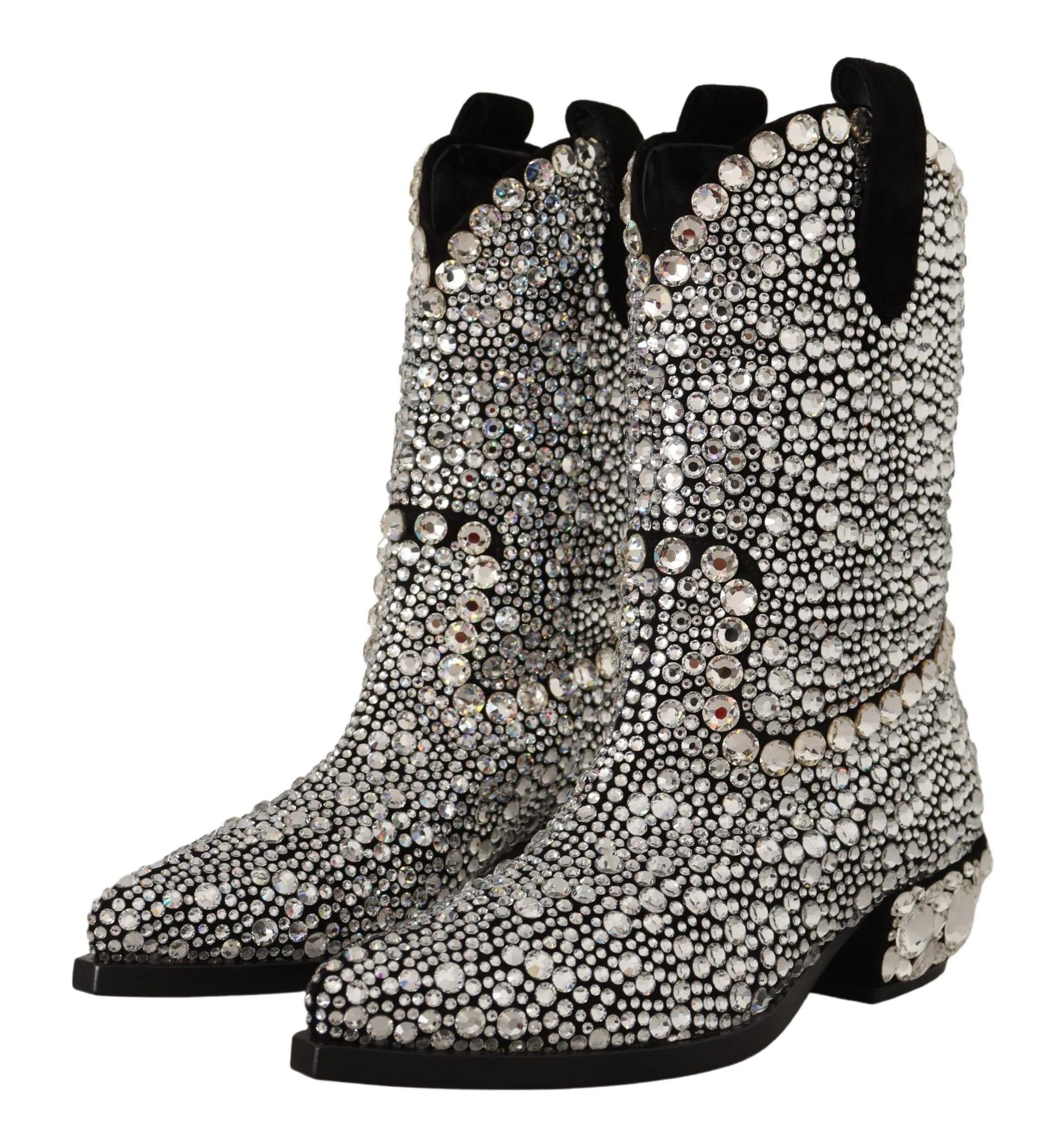Dolce & Gabbana Black Suede Strass Crystal Cowgirl Boots - EU35/US4.5
