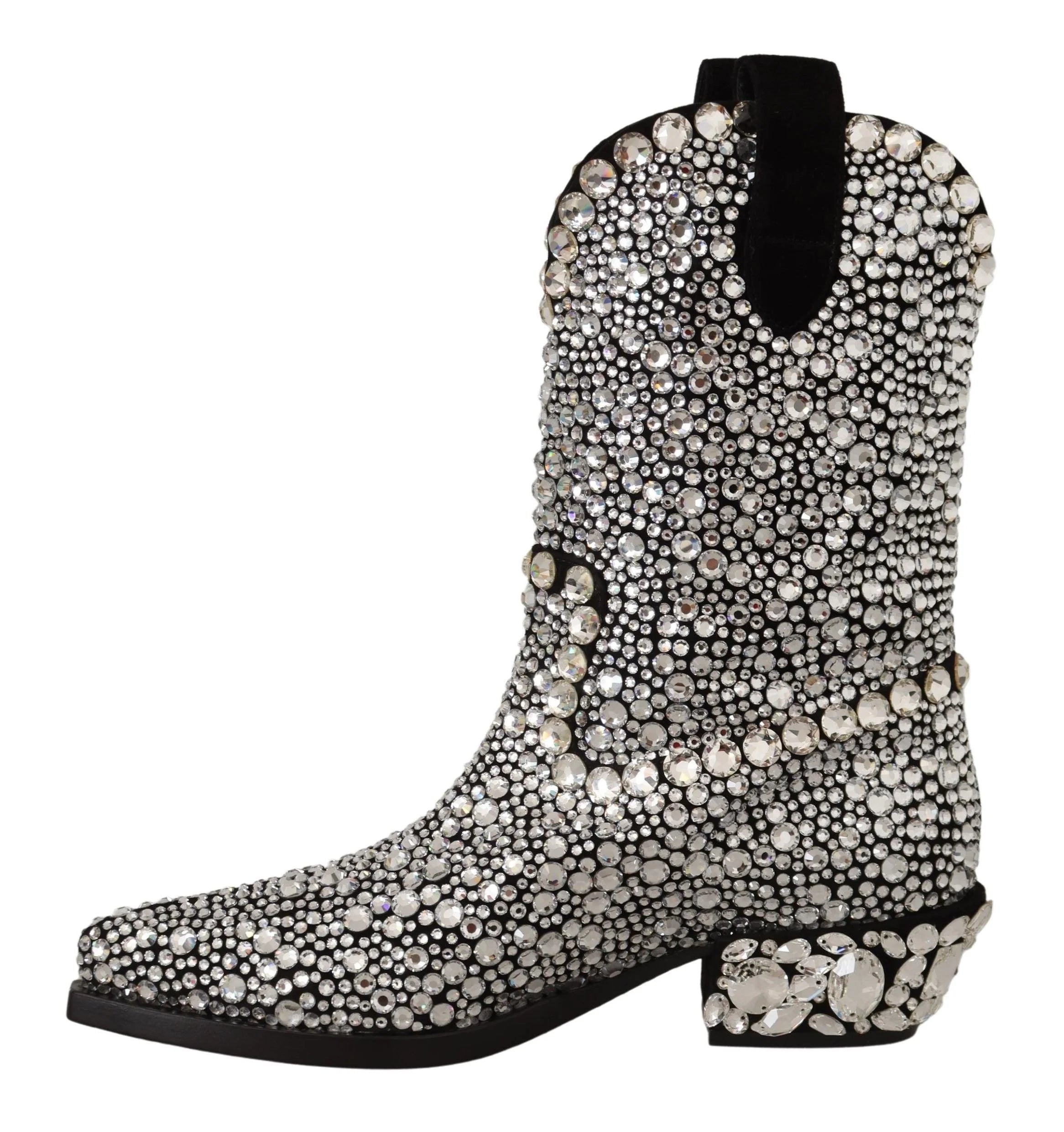 Dolce & Gabbana Black Suede Strass Crystal Cowgirl Boots - EU35/US4.5