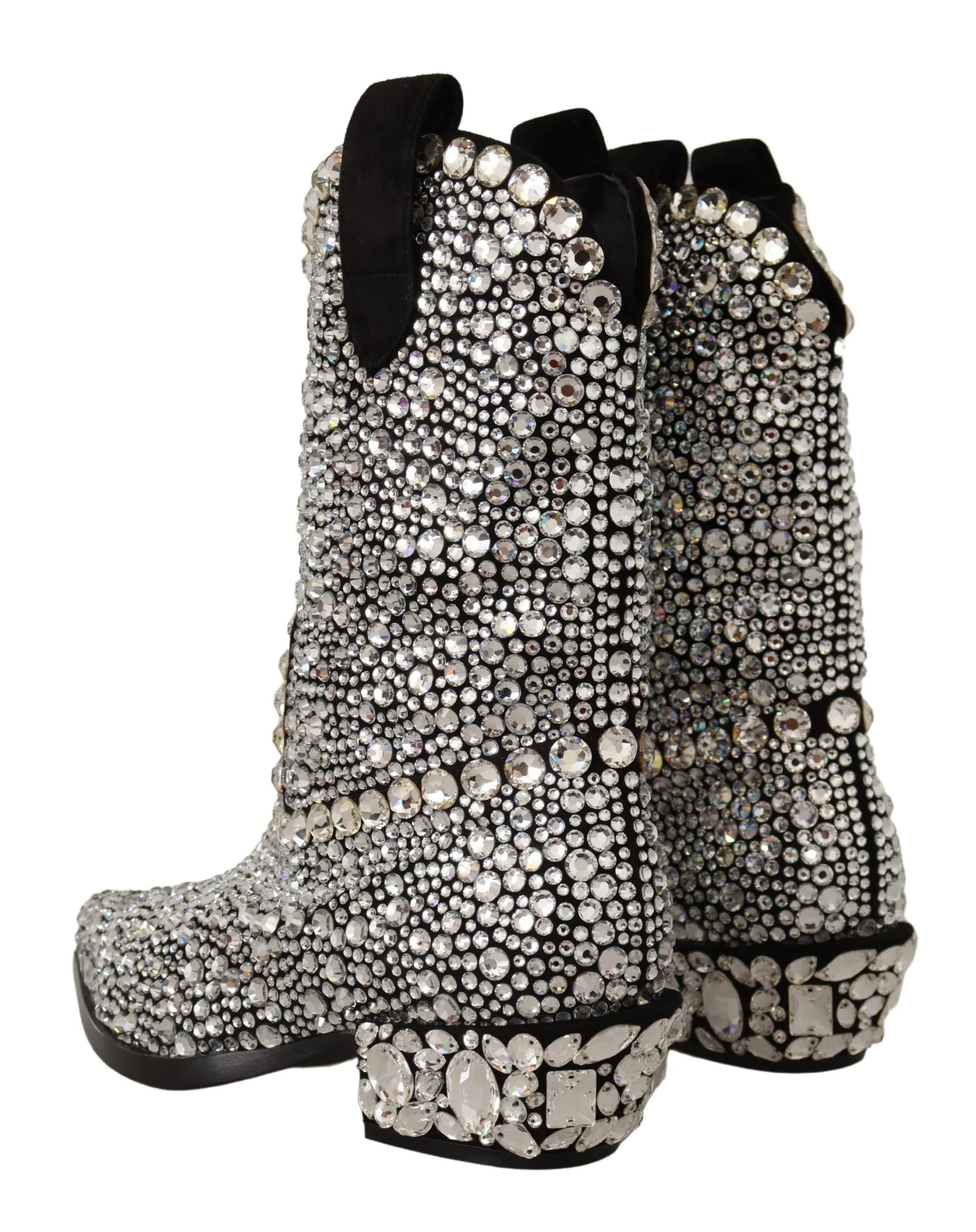 Dolce & Gabbana Black Suede Strass Crystal Cowgirl Boots - EU35/US4.5