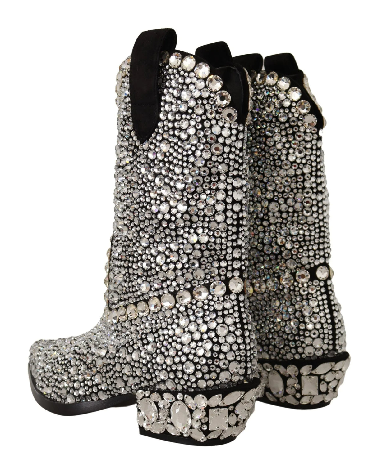 Dolce & Gabbana Black Suede Strass Crystal Cowgirl Boots - EU35/US4.5