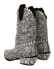 Dolce & Gabbana Black Suede Strass Crystal Cowgirl Boots - EU35/US4.5