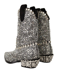 Dolce & Gabbana Black Suede Strass Crystal Cowgirl Boots - EU35/US4.5 - Boots