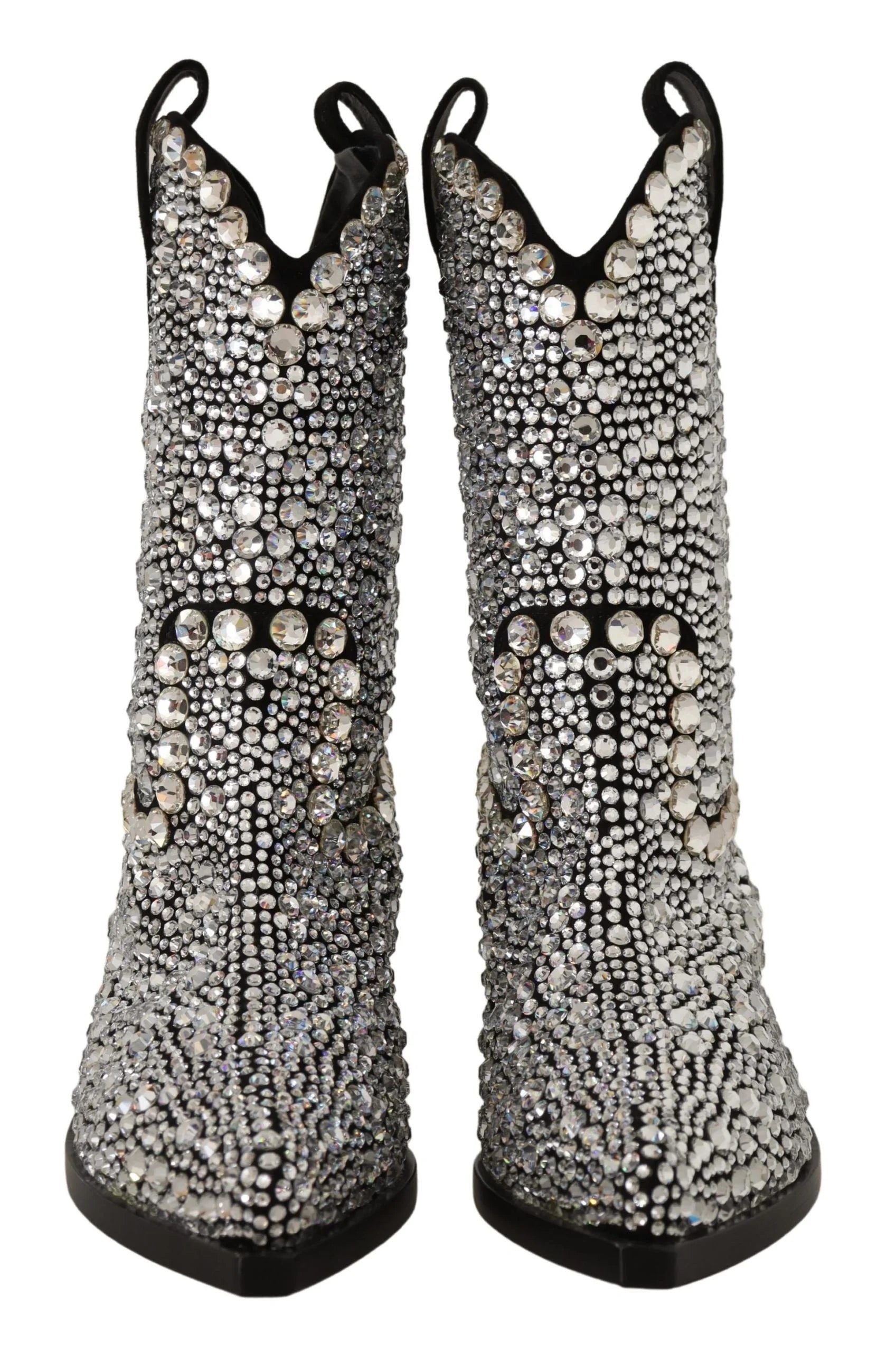 Dolce & Gabbana Black Suede Strass Crystal Cowgirl Boots - EU35/US4.5