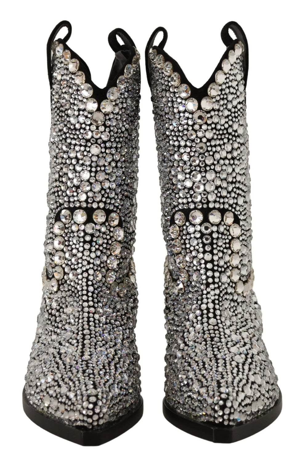 Dolce & Gabbana Black Suede Strass Crystal Cowgirl Boots - EU35/US4.5