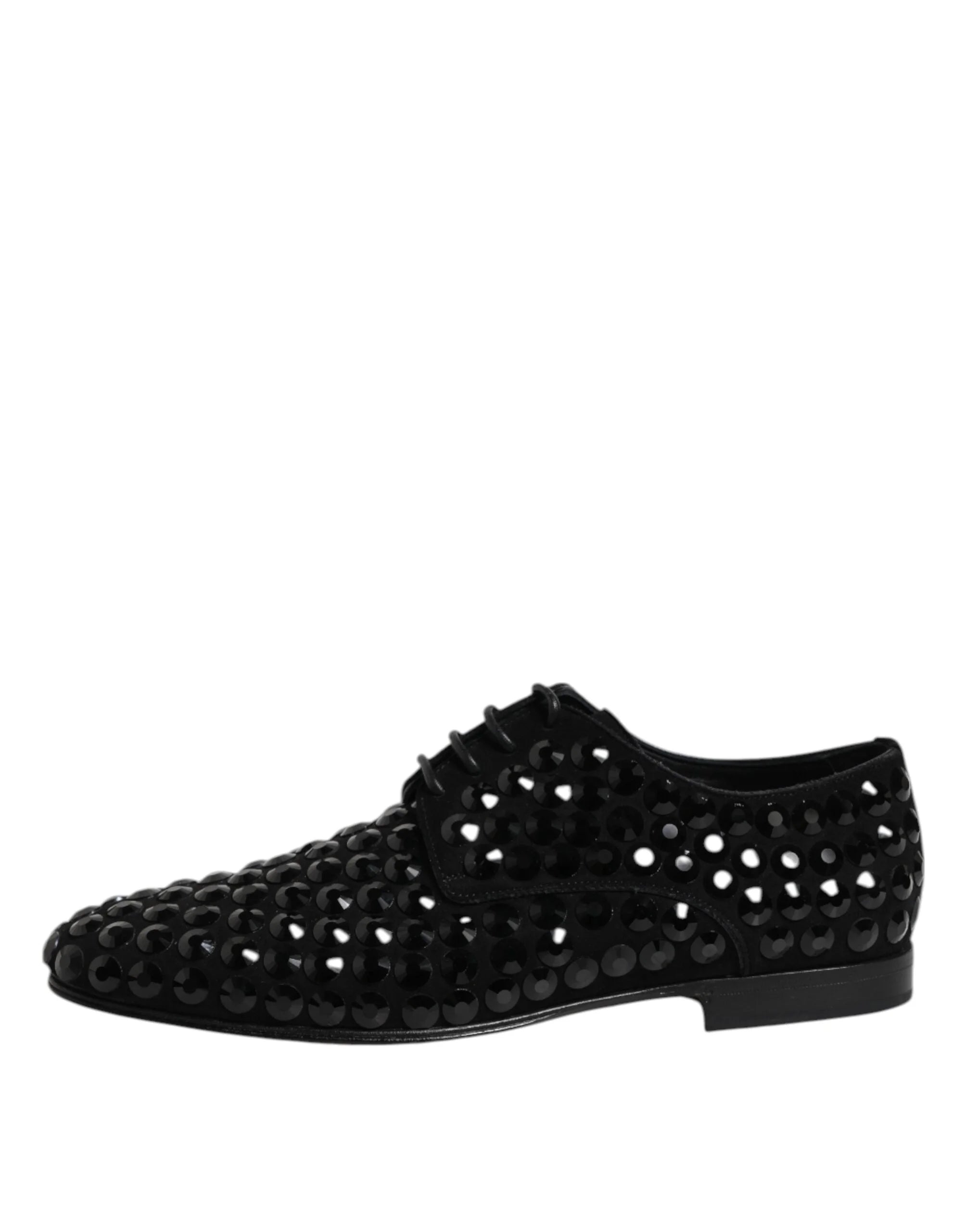Dolce & Gabbana Black Suede Strass Derby Formal Shoes - Shoes