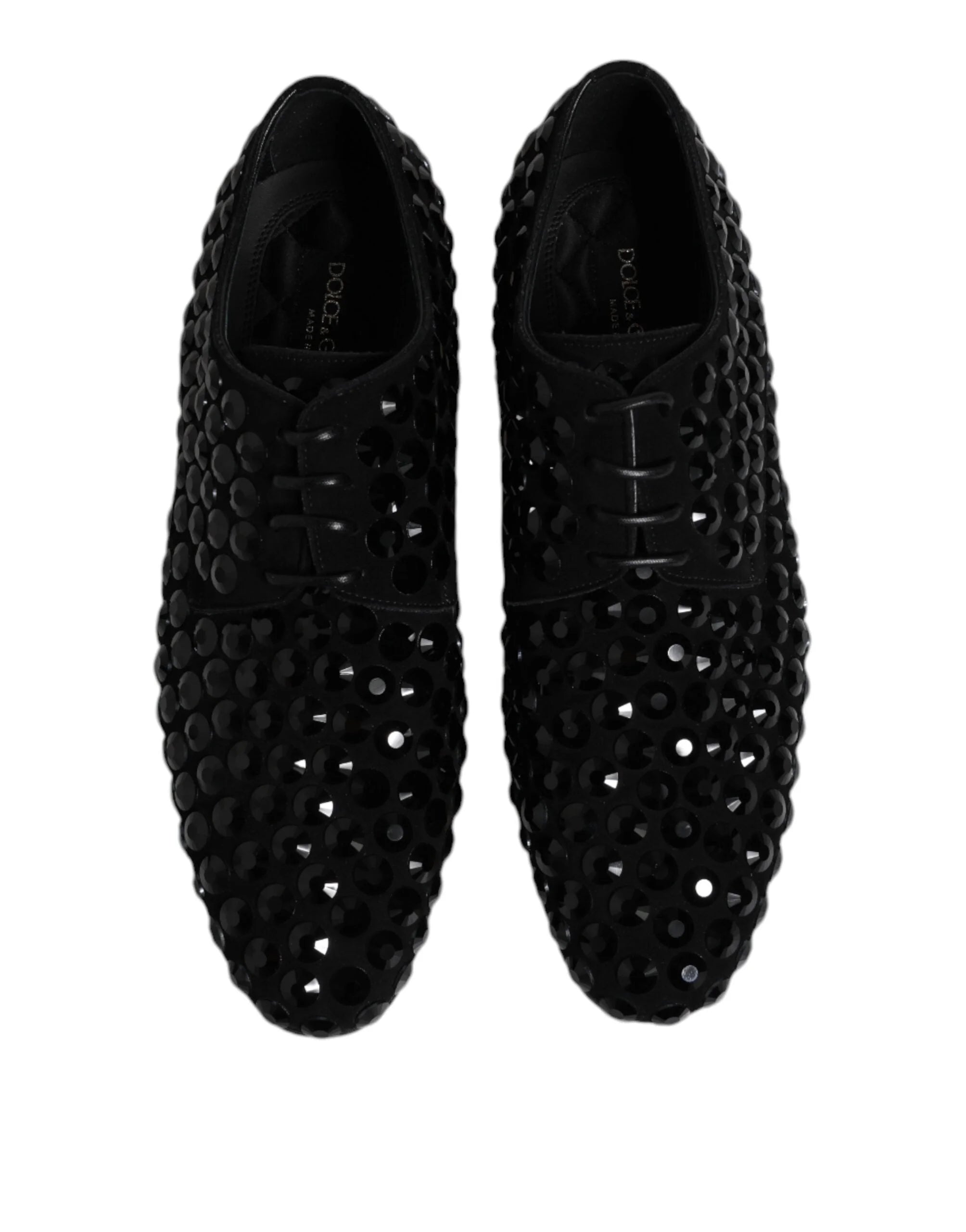 Dolce & Gabbana Black Suede Strass Derby Formal Shoes - Shoes