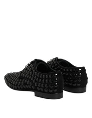 Dolce & Gabbana Black Suede Strass Derby Formal Shoes