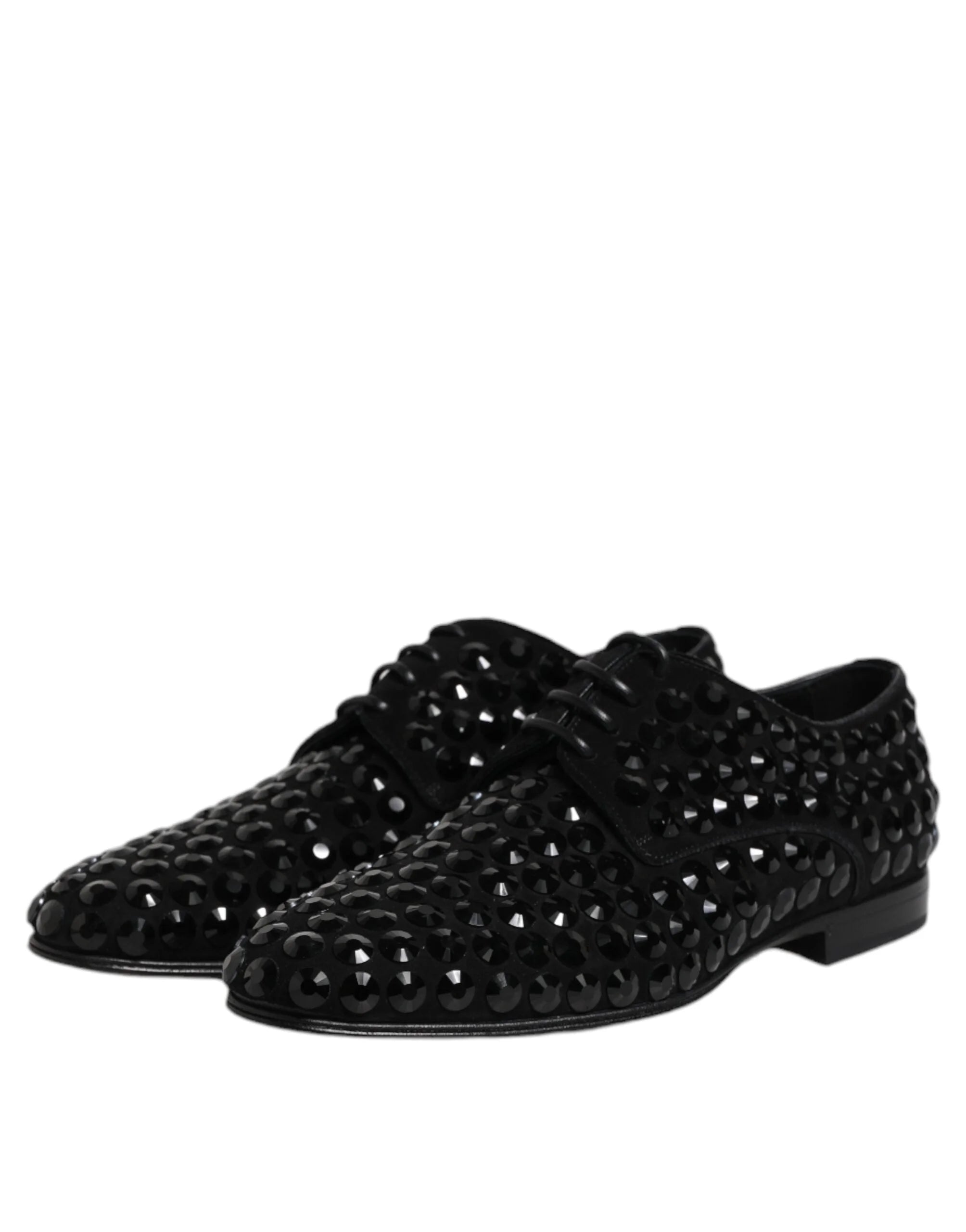 Dolce & Gabbana Black Suede Strass Derby Formal Shoes - Shoes