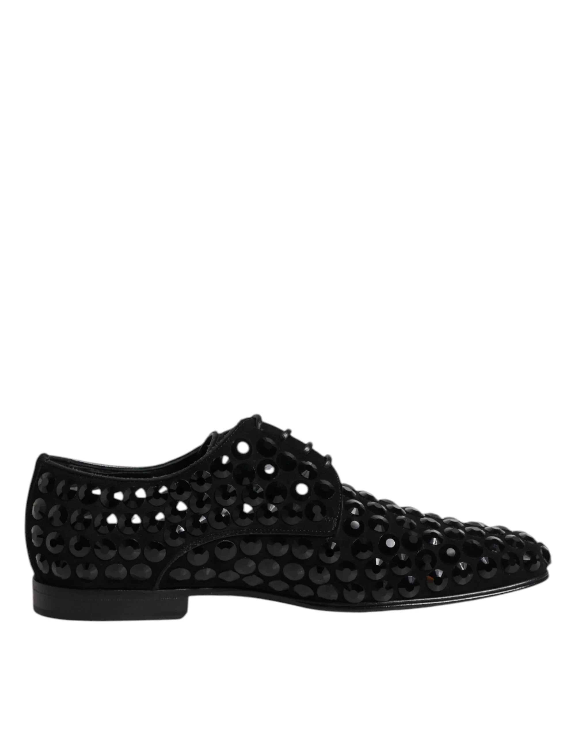 Dolce & Gabbana Black Suede Strass Derby Formal Shoes - Shoes