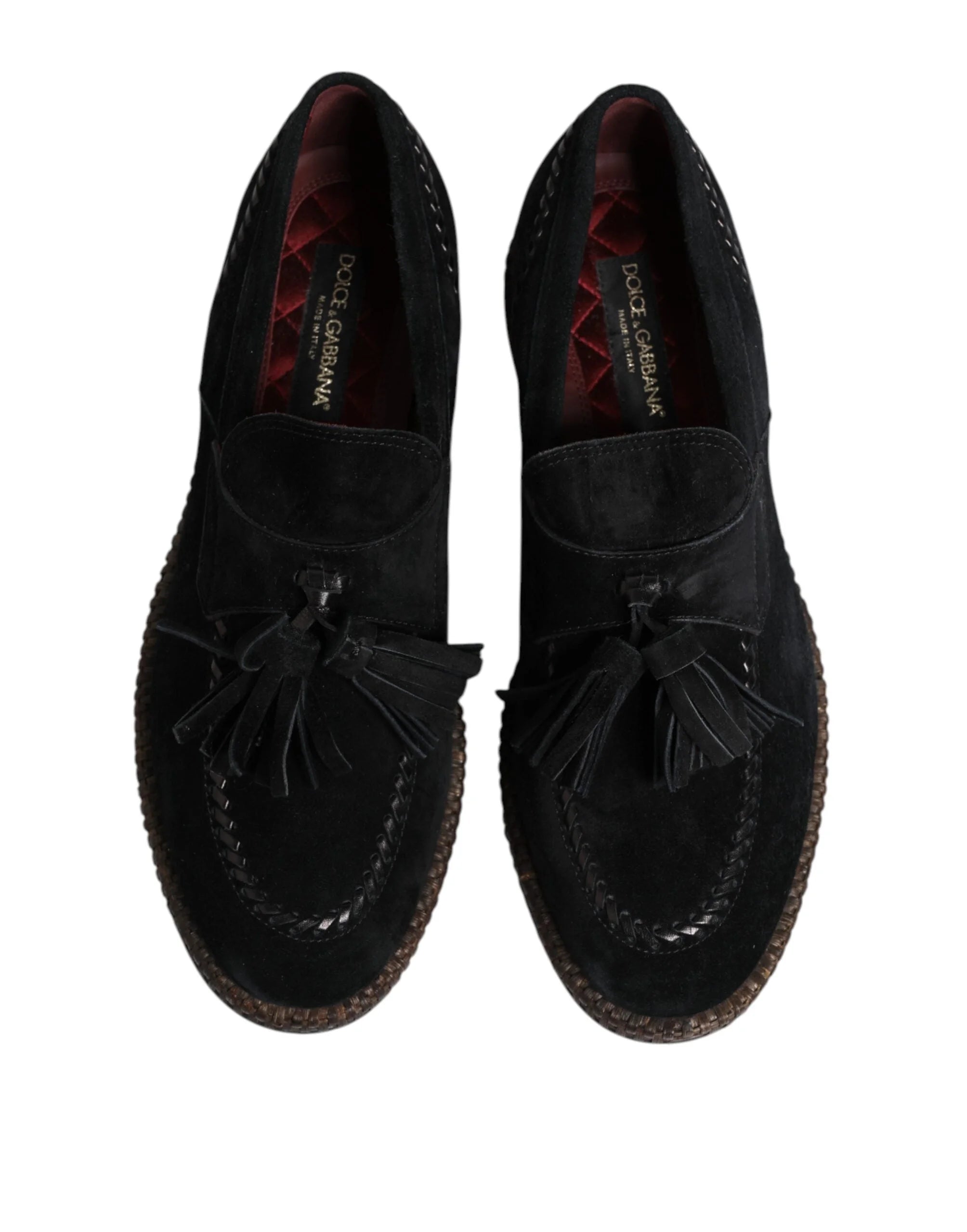 Dolce & Gabbana Black Suede Tassel Embellished Loafers Shoes - EU44/US11 - Flats