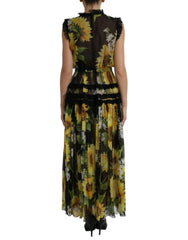 Dolce & Gabbana Black Sunflower A-line Pleated Maxi Dress - IT40|S - Dresses