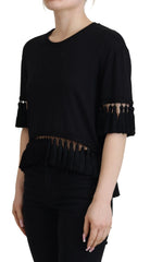 Dolce & Gabbana Black T-shirt Blouse Tassle Cotton Blouse - Blouses