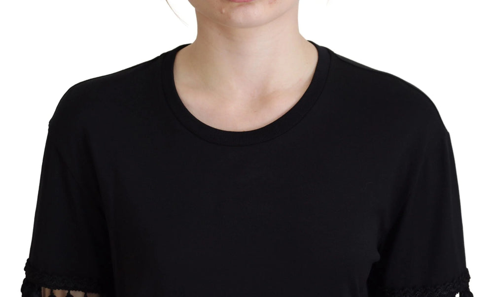 Dolce & Gabbana Black T-shirt Blouse Tassle Cotton Blouse - Blouses